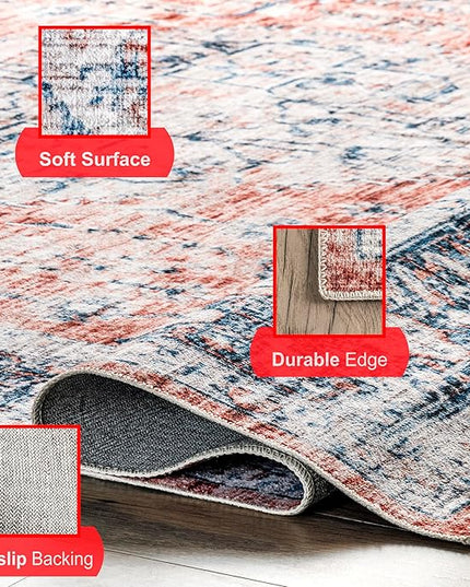 nuLOOM Rina Faded Persian Machine Washable Ultra Thin Area Rug, 5' x 8', Rust - LeafyLoom