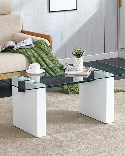 NicBex 43.3Inch Rectangular Dining Table,Minimalist Kitchen Table with Tempered Glass Tabletop and Wood MDF Legs for 4 to 6,Dining Room Table for Kitchen,Meeting Room and Living Room,Transparent - LeafyLoom