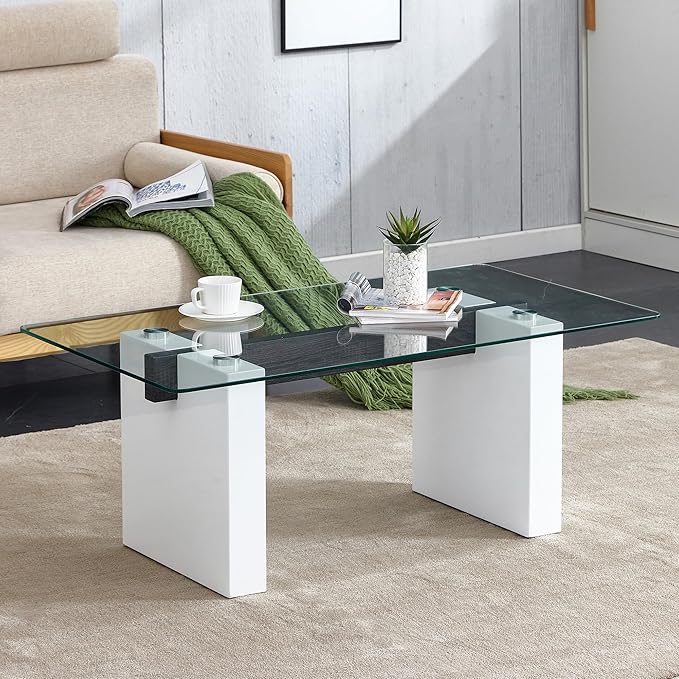 NicBex 43.3Inch Rectangular Dining Table,Minimalist Kitchen Table with Tempered Glass Tabletop and Wood MDF Legs for 4 to 6,Dining Room Table for Kitchen,Meeting Room and Living Room,Transparent - LeafyLoom