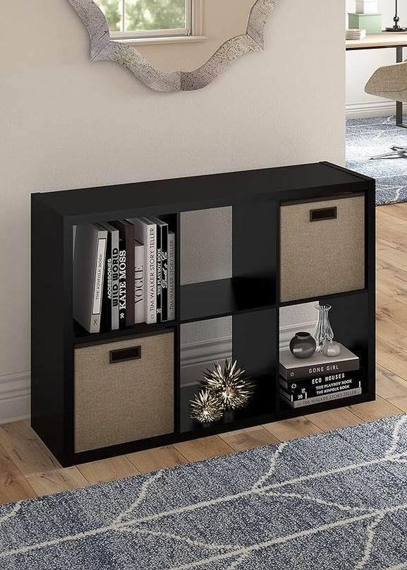 ClosetMaid 6 Cube Storage Shelf Organizer Bookshelf with Open Back, Vertical or Horizontal, Easy Assembly, Wood, Black Finish - LeafyLoom