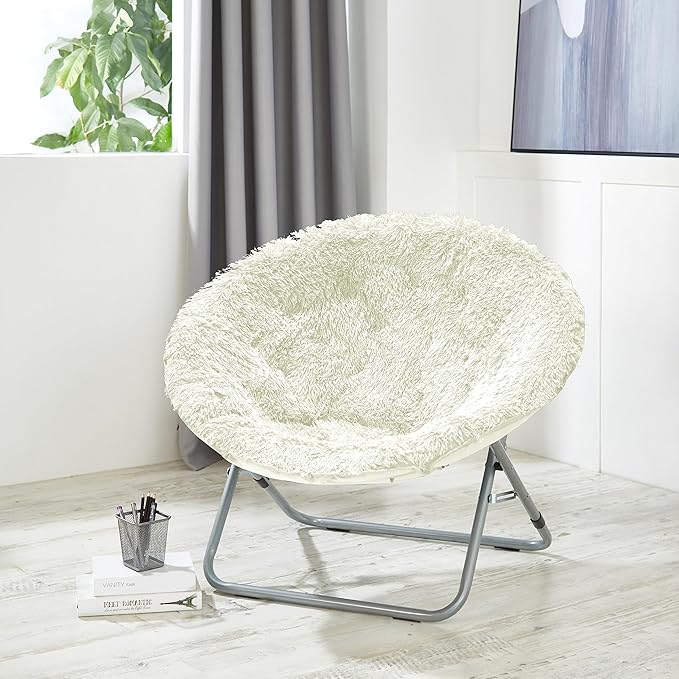 Oversized Mongolian Faux Fur Saucer Chair, Silver - LeafyLoom