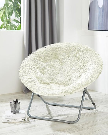 Oversized Mongolian Faux Fur Saucer Chair, White - LeafyLoom