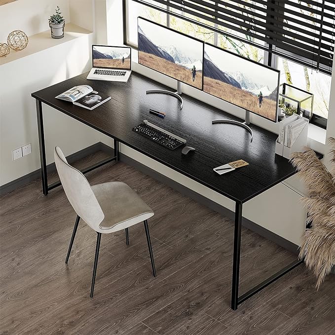 Coleshome 63 Inch Computer Desk, Modern Simple Style Desk for Home Office, Study Student Writing Desk,Black - LeafyLoom