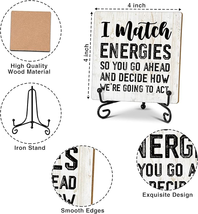 Coworker Gifts for Women Men, Inspirational Home Office Desk Decor Wood Plaque with Stand, Perfect for Employee Office Desk Sign - I Match Energies So You Go Ahead - C11 - LeafyLoom