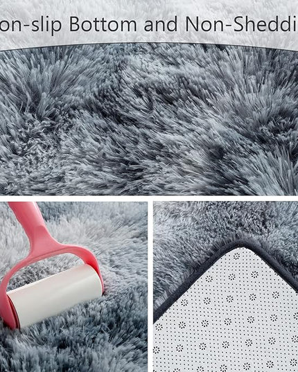 AROGAN Soft Rainbow Area Rugs for Girls Room, Fluffy Girls Bedroom Rugs, Princess Rug, Cute Colorful Carpet for Kids Teens Nursery Toddler (Blue-Grey, 4×6 Feet) - LeafyLoom