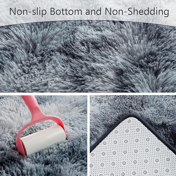 AROGAN Soft Rainbow Area Rugs for Girls Room, Fluffy Girls Bedroom Rugs, Princess Rug, Cute Colorful Carpet for Kids Teens Nursery Toddler (Blue-Grey, 4×6 Feet) - LeafyLoom