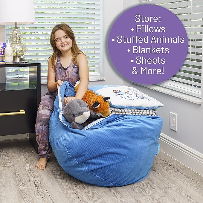 EMMandSOPHIE Stuffed Animal Storage Bean Bag Chair-Kids Bean Bag Chairs-Bean Bag Chair Kids-Beanbag Chairs for Kids and Teens-Stuffed Animal Holder-Stuffed Animal Bean Bag Storag - LeafyLoom
