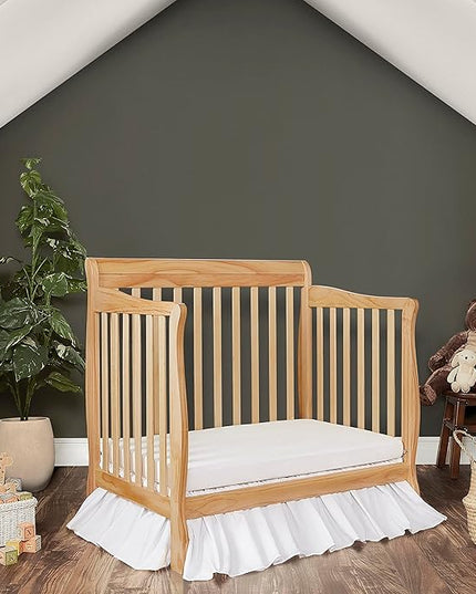 Aden 4-in-1 Convertible Mini Crib In Natural, Greenguard Gold Certified, Non-Toxic Finish, New Zealand Pinewood, With 3 Mattress Height Settings - LeafyLoom