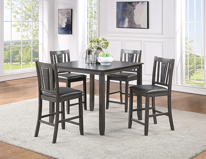 NicBex Small Dining Table Set for 4 5Pc Set Kitchen Breakfast Counter Height Dining Table with Wooden Top Upholstered Cushion 4 High Chairs Dining Room Furniture, Grey Mix - LeafyLoom