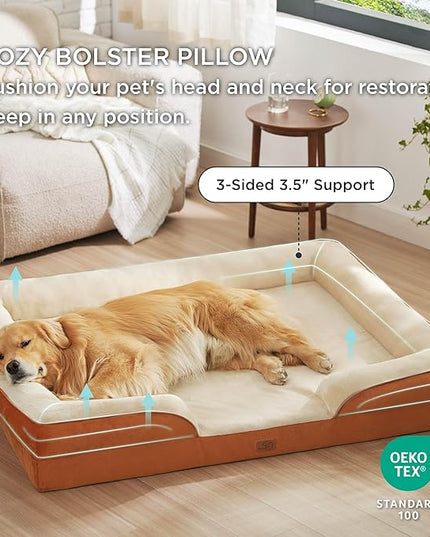 Bedsure XXL Orthopedic Dog Bed - Washable Great Dane Dog Sofa Beds for Giant Dogs, Supportive Foam Pet Couch Bed with Removable Washable Cover, Waterproof Lining and Nonskid Bottom, Caramel BEDSURE