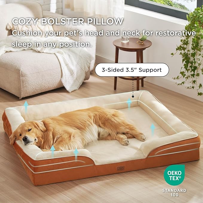 Bedsure XXL Orthopedic Dog Bed - Washable Great Dane Dog Sofa Beds for Giant Dogs, Supportive Foam Pet Couch Bed with Removable Washable Cover, Waterproof Lining and Nonskid Bottom, Caramel BEDSURE