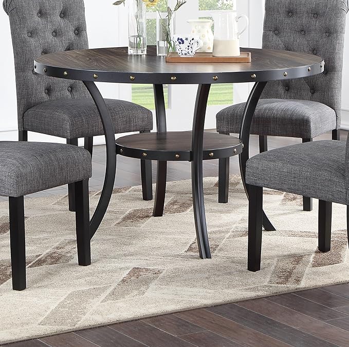 NicBex 48Inch Round Dining Table,Modern Kitchen Table with Rubber Wood MDF Tabletop and Storage Shelve for 4 to 6,Dining Room Table for Kitchen,Dining Room and Living Room,Space-Saving,Natural Wood - LeafyLoom
