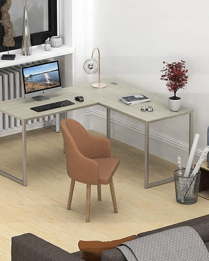 SHW Home Office 55-Inch Large L Shaped Corner Desk, 24" Deep, Maple - LeafyLoom