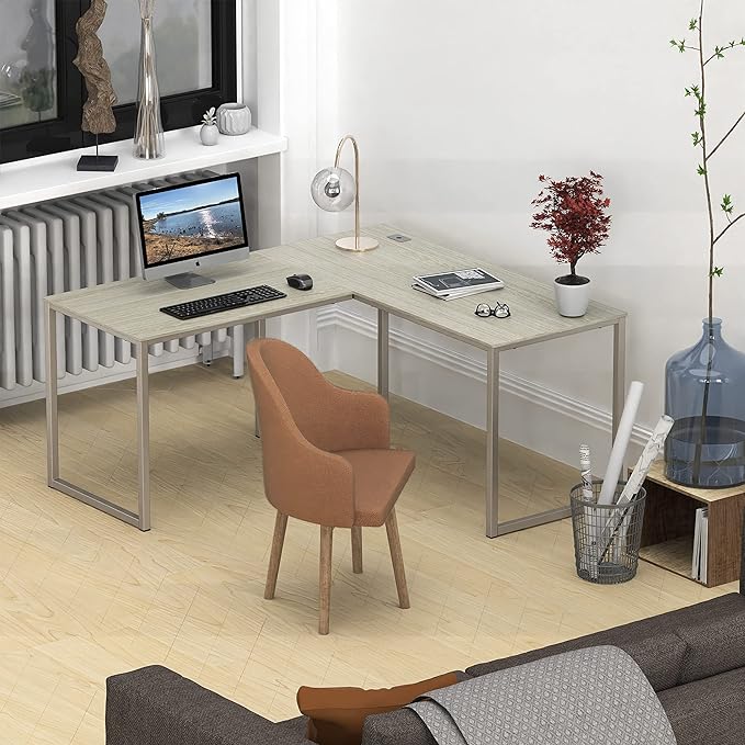 SHW Home Office 55-Inch Large L Shaped Corner Desk, 24" Deep, Maple - LeafyLoom