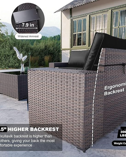Kullavik 6PCS Outdoor Patio Furniture Set PE Wicker Rattan Sectional Sofa Patio Conversation Sets,Black - LeafyLoom