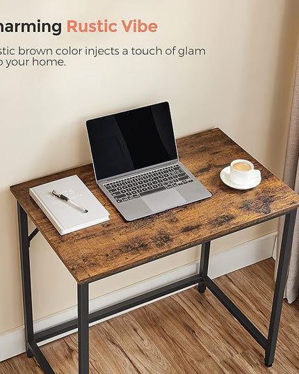 VASAGLE Computer Desk, Gaming Desk, Home Office Desk, for Small Spaces, 19.7 x 31.5 x 29.5 Inches, Industrial Style, Metal Frame, Rustic Brown and Black ULWD038B01 - LeafyLoom