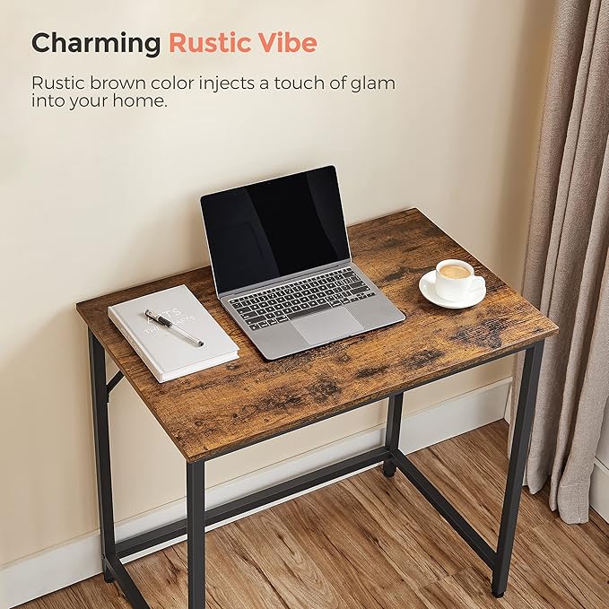VASAGLE Computer Desk, Gaming Desk, Home Office Desk, for Small Spaces, 19.7 x 31.5 x 29.5 Inches, Industrial Style, Metal Frame, Rustic Brown and Black ULWD038B01 - LeafyLoom