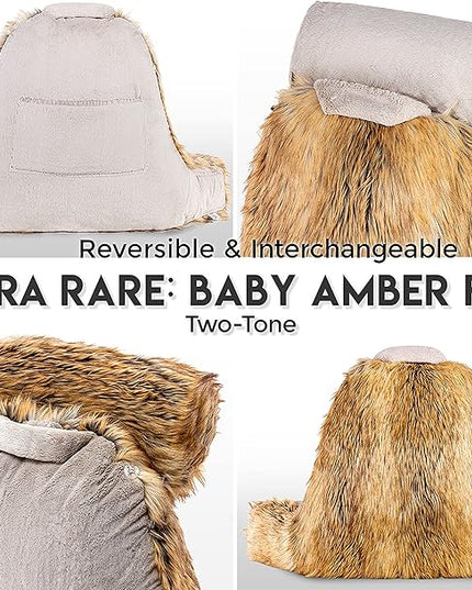 Husband Pillow XXL Cover Only - Ultra Rare Baby Amber Fox Backrest Pillowcase Set, 2-Tone Reversible Double Sided Fabulous Faux Fur Reading & Bed Rest, Thick Zippers,2 Sided Solid Fabric Neck Rolls - LeafyLoom