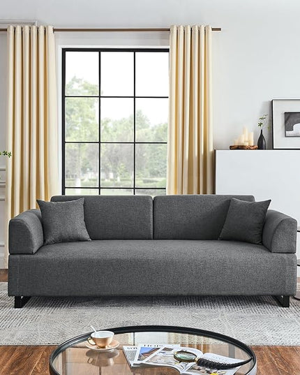 Morden Linen Upholstered 3 Seat Sofa Couch with Two End Tables and 2 Pillows, Free Transformation Removable Back and Armrests for Living Room, 86.25", Grey-395 - LeafyLoom