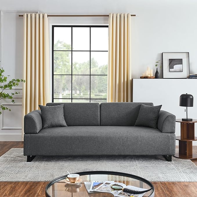 Morden Linen Upholstered 3 Seat Sofa Couch with Two End Tables and 2 Pillows, Free Transformation Removable Back and Armrests for Living Room, 86.25", Grey-395 - LeafyLoom