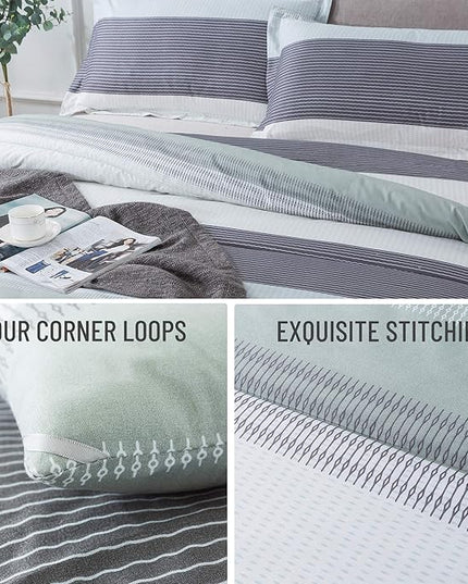 Andency Stripe Comforter Set Twin Size (66x90 Inch), 2 Pieces Mint Green Patchwork Striped Comforter, Soft Microfiber Down Alternative Comforter Bedding Set with Corner Loops (Mint, White, Grey) - LeafyLoom