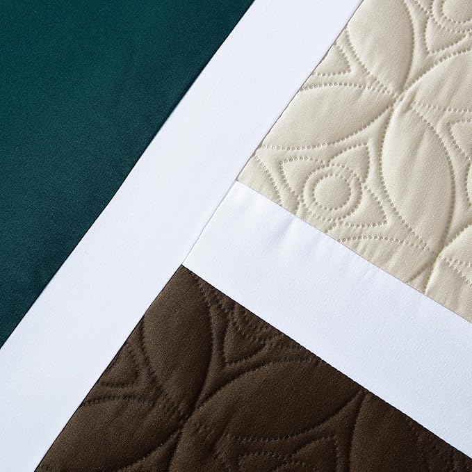 Chezmoi Collection Upland 7-Piece Quilted Patchwork Comforter Set, Teal/Beige/Brown, King - LeafyLoom