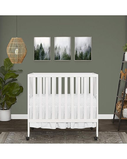 Jett Non-Full Size Folding Convertible Crib, Lightweight Portable Crib, Three Adjustable Mattress Height Settings, Easy to Fold Travel Crib, 1.5” Mattress Pad Included - LeafyLoom