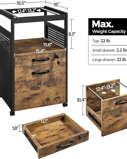 Yaheetech File Cabinets Industrial Office File Cabinet Mobile Filing Cabinet with Open Storage Shelf, Wood Filing Cabinet fits A4, Letter for Home Office Black/Rustic Brown - LeafyLoom