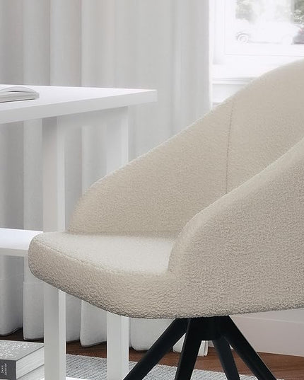 Martha Stewart Sora Stationary Swivel Task Chair with Sloped Arms for Home Office in White Boucle with Oil Rubbed Bronze Frame - LeafyLoom