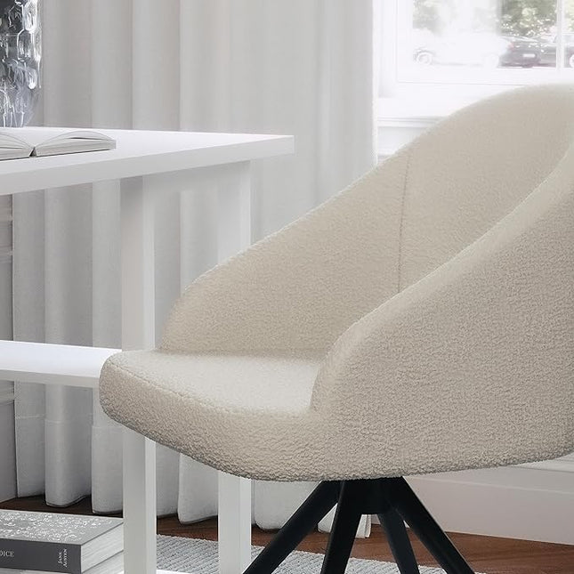 Martha Stewart Sora Stationary Swivel Task Chair with Sloped Arms for Home Office in White Boucle with Oil Rubbed Bronze Frame - LeafyLoom