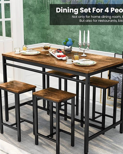 DKLGG Dinner Table Set for 4, Modern Kitchen Table and Chairs for 4 Wooden Top and Adjustable Metal Legs, Small Dining Room Table Set 5 Pieces Compact Design for Small Space - LeafyLoom