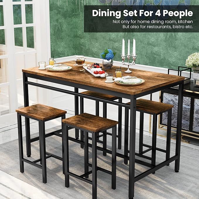 DKLGG Dinner Table Set for 4, Modern Kitchen Table and Chairs for 4 Wooden Top and Adjustable Metal Legs, Small Dining Room Table Set 5 Pieces Compact Design for Small Space - LeafyLoom
