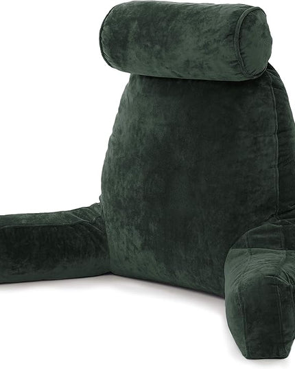 Husband Pillow XXL Cover Aspen Edition Ramona Green, Reversible Microfiber to Microsuede, Side & Back Pockets - Handle for Easy Transport - Super Cozy Bed Rest Pillow Cover with Arms - Easy Care - LeafyLoom