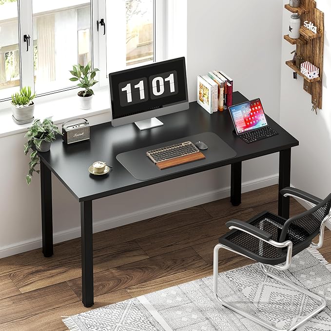 Need Computer Desk, 47 inch Home Office Desk, Modern Simple Style Home Office Gaming Desk, Basic Writing Table for Study Student, Black Metal Frame, Black - LeafyLoom