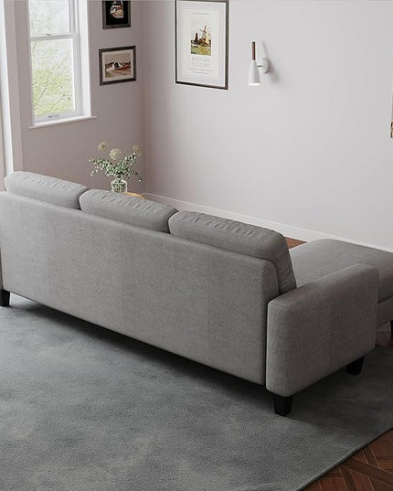 L Shaped Convertible Sectional Sofa, 3 Seater Linen Fabric Corner Couch with Reversible Chaise Movable Ottoman, Button Tufted Sofa&Couches for Small Apartments, Living Rooms and Offices - LeafyLoom