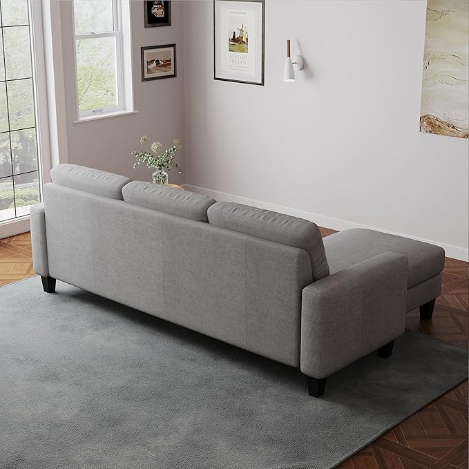 L Shaped Convertible Sectional Sofa, 3 Seater Linen Fabric Corner Couch with Reversible Chaise Movable Ottoman, Button Tufted Sofa&Couches for Small Apartments, Living Rooms and Offices - LeafyLoom
