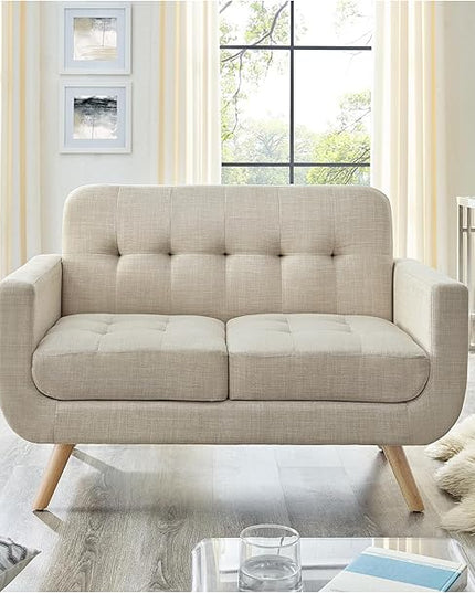 ROSEVERA Elena Contemporary Accent Armchair with Linen Upholstery Living Room Furniture, Beige - LeafyLoom