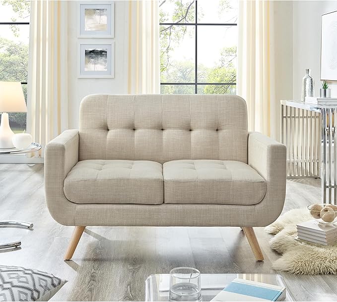 ROSEVERA Elena Contemporary Accent Armchair with Linen Upholstery Living Room Furniture, Beige - LeafyLoom