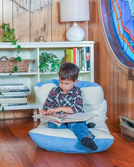 Big Joe Roma Kid's Bean Bag Chair, Oat Sherpa and Dusty Blue, Vegan Suede, 2 feet - LeafyLoom