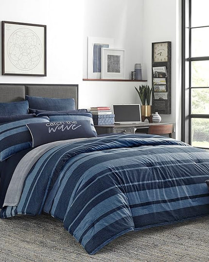 Nautica - Twin Comforter Set, Cotton Reversible Bedding with Matching Sham, Stylish Home Decor, Dorm Room Essentials (Longpoint Blue, Twin/Twin XL) - LeafyLoom