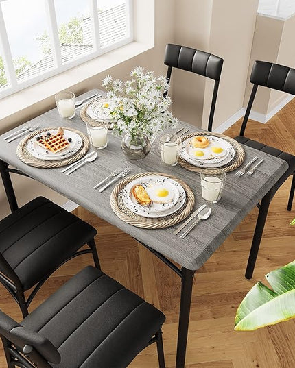 IDEALHOUSE Dining Table Set for 4, Kitchen Table and Chairs for 4, Rectangular Dining Room Table Set with 4 Upholstered Chairs, 5 Piece Kitchen Table Set for Small Space, Apartment, Retro Grey - LeafyLoom
