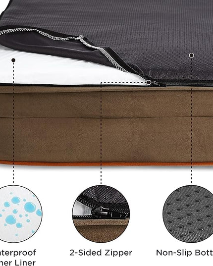 Bedsure Orthopedic Dog Bed for Medium Dogs - Waterproof Dog Sofa Beds Medium, Supportive Foam Pet Couch Bed with Removable Washable Cover, Waterproof Lining and Nonskid Bottom, Brown BEDSURE