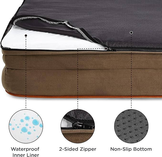 Bedsure Orthopedic Dog Bed for Medium Dogs - Waterproof Dog Sofa Beds Medium, Supportive Foam Pet Couch Bed with Removable Washable Cover, Waterproof Lining and Nonskid Bottom, Brown BEDSURE
