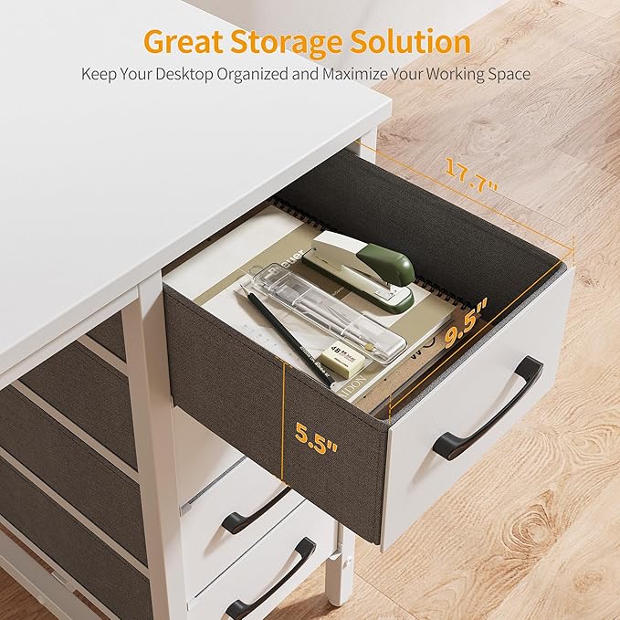 CubiCubi 40 Inch Computer Desk with 4 Drawers, Home Office Small Desk with Storage, Modern Study Writing Desk, White - LeafyLoom