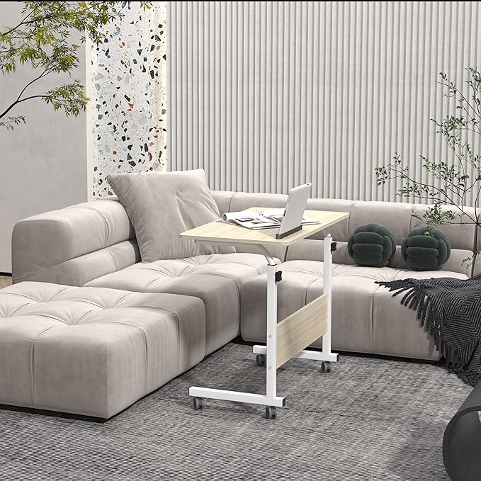 SogesGame Side Table with Wheels,Snack Side Table with Castors Mobile End Table Easy to Assemble for Laptop (Maple) - LeafyLoom