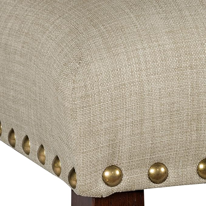 Homepop Home Decor | Classic Upholstered Parsons Dining Chairs | Set of 2 Accent Dining Chairs with Nailhead Trim, Natural Linen - LeafyLoom