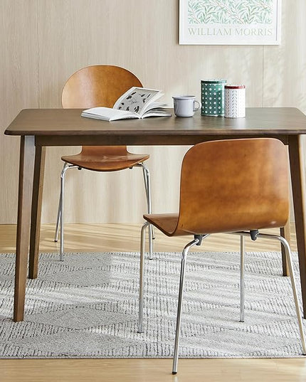 Livinia No.10 Mid-Century Modern Wooden Dining Chairs Set of 2, Contemporary Bentwood Kitchen Interior Armless Chairs with Steel Legs (Walnut) - LeafyLoom