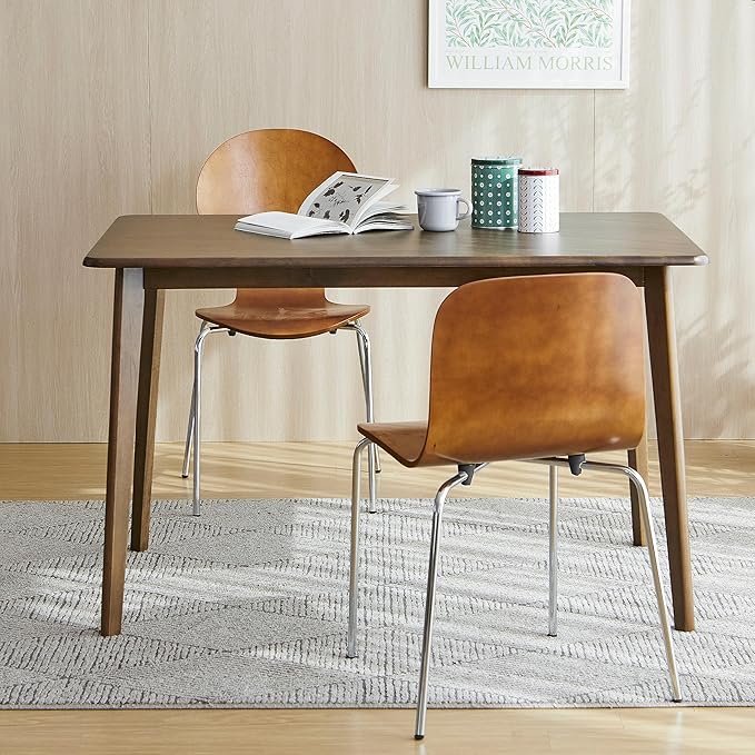 Livinia No.10 Mid-Century Modern Wooden Dining Chairs Set of 2, Contemporary Bentwood Kitchen Interior Armless Chairs with Steel Legs (Walnut) - LeafyLoom