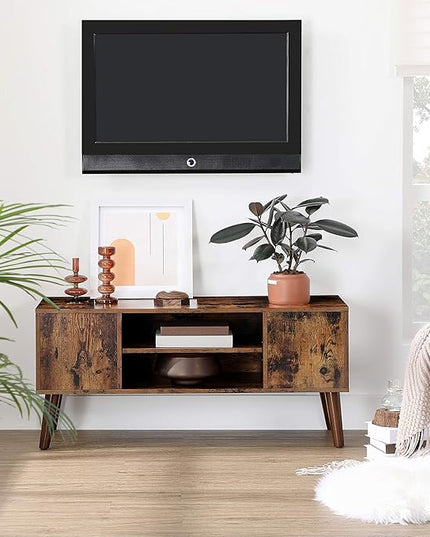 VASAGLE Retro TV Stand for Televisions up to 42 Inches, Mid-Century Modern Entertainment Center, 43.4”, Rustic Brown - LeafyLoom