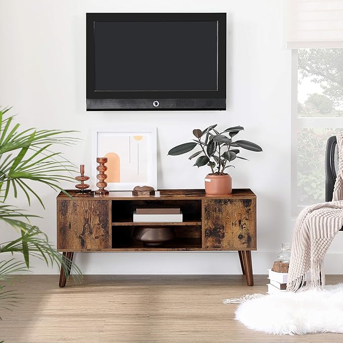 VASAGLE Retro TV Stand for Televisions up to 42 Inches, Mid-Century Modern Entertainment Center, 43.4”, Rustic Brown - LeafyLoom